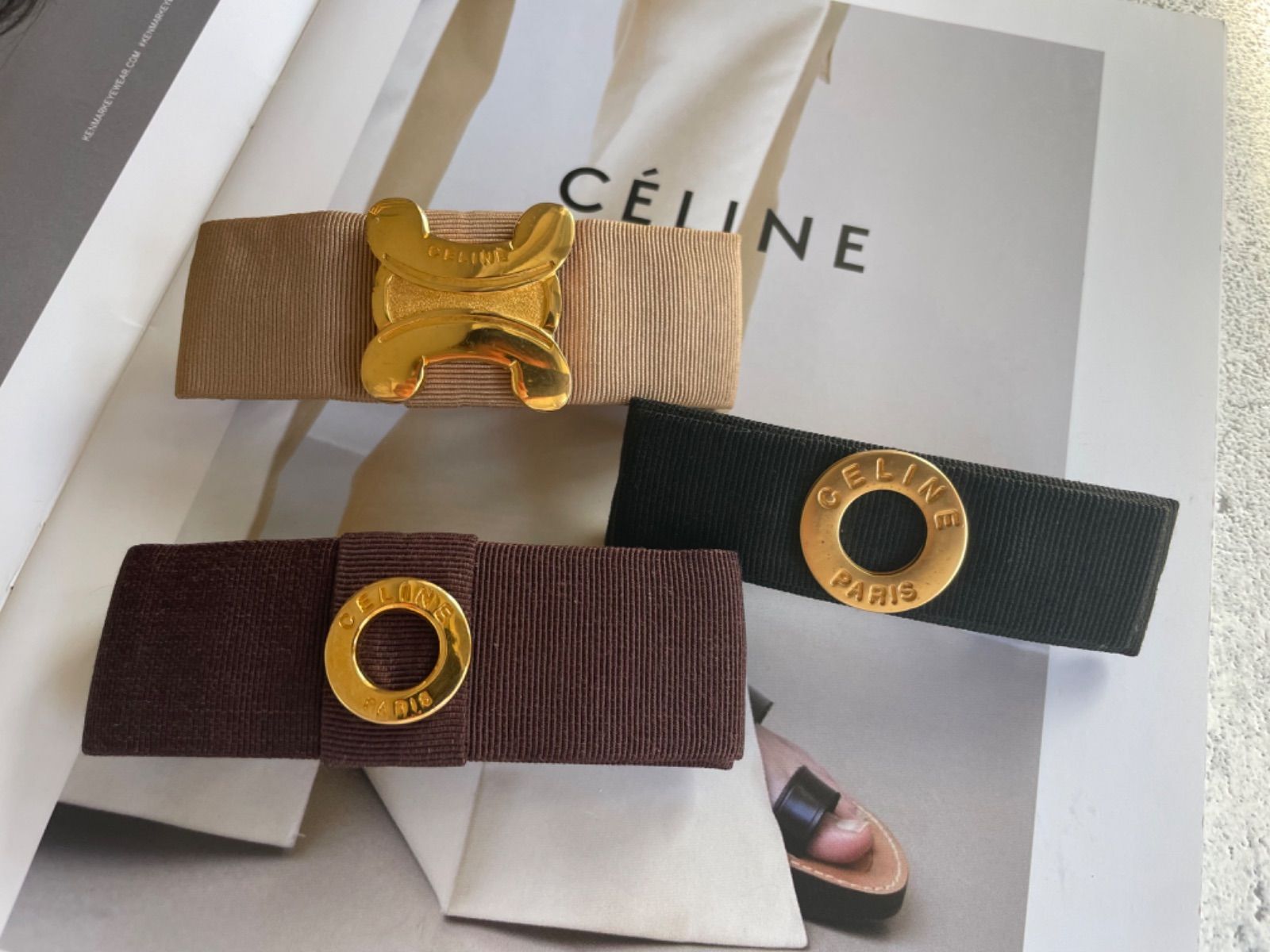 CELINE サークルロゴ バレッタ ブラウン セリーヌ celine vintage 