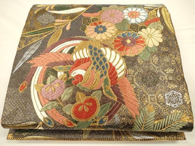 平和屋着物◎佐賀錦 両面 六通柄袋帯 唐織 鳳凰花丸文 金銀糸