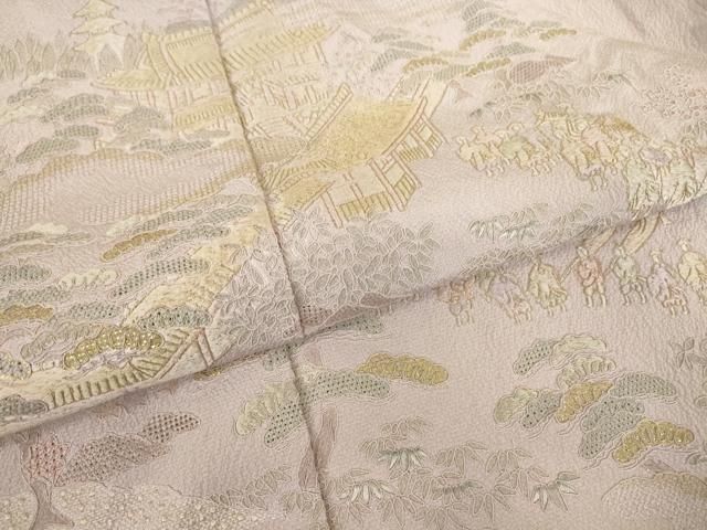 平和屋着物▽中国三大刺繍 スワトウ刺繍 汕頭刺繍 総刺繍 色留訪問着 単衣 人物風景文 暈し染め 金糸 正絹 逸品 未使用 DAAX3106az