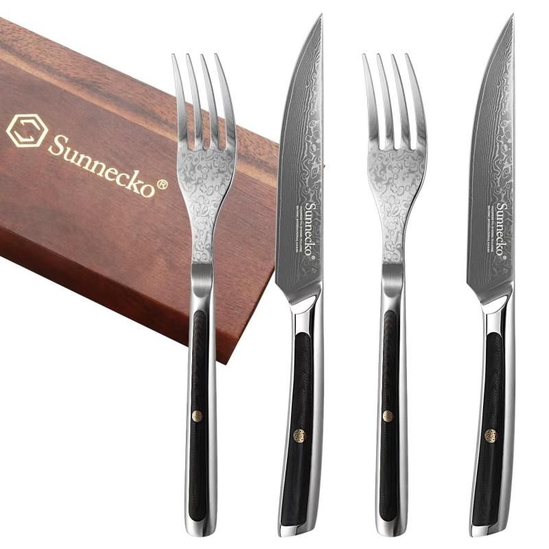 Sunnecko ステーキナイフ フォーク 4点セット 73層ダマスカス Sunnecko ステーキナイフ フォーク 4点セット 73層ダマスカス