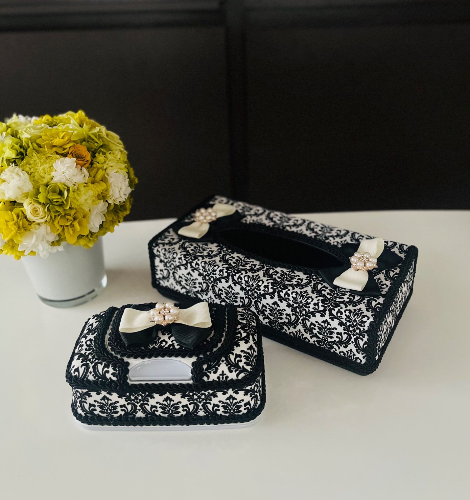 テッシュケースなど4点セット☆ダマスク柄 エレガントなダマスク柄のウェットティッシュケースとティッシュケース