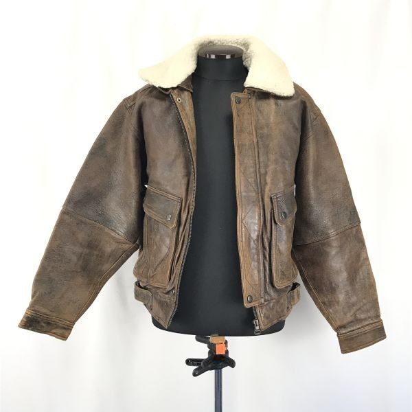 ヴィンテージ 中綿 レザー 短丈 ブルゾン 茶色 M 羊革 Starting Over ブルゾン アウター Vintage-like synthetic