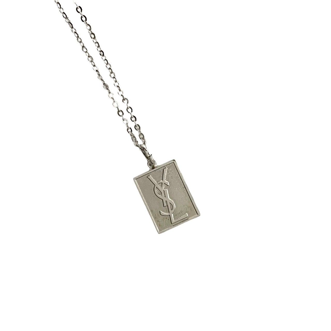 極 美品 イヴサンローラン YSL ロゴ プレート ネックレス アクセサリー Yves Saint Laurent イヴ・サンローラン YVES SAINT LAURENT