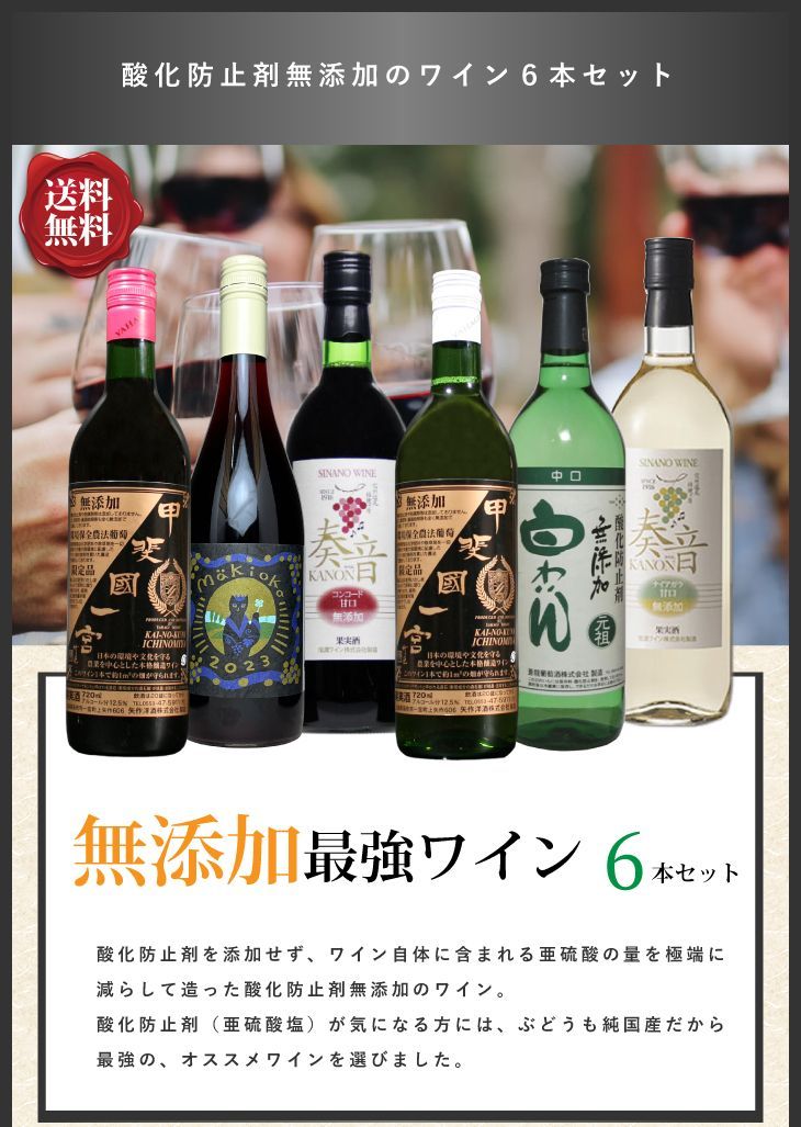 日本ワイン セット【無添加最強ワイン6本セット】送料無料 赤ワイン
