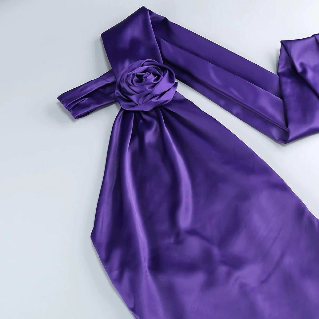 首元のお花のデザインがオシャレなホルターネックのロングドレス XS～Lサイズあり】花柄ホルターネックフレアロングキャバドレス