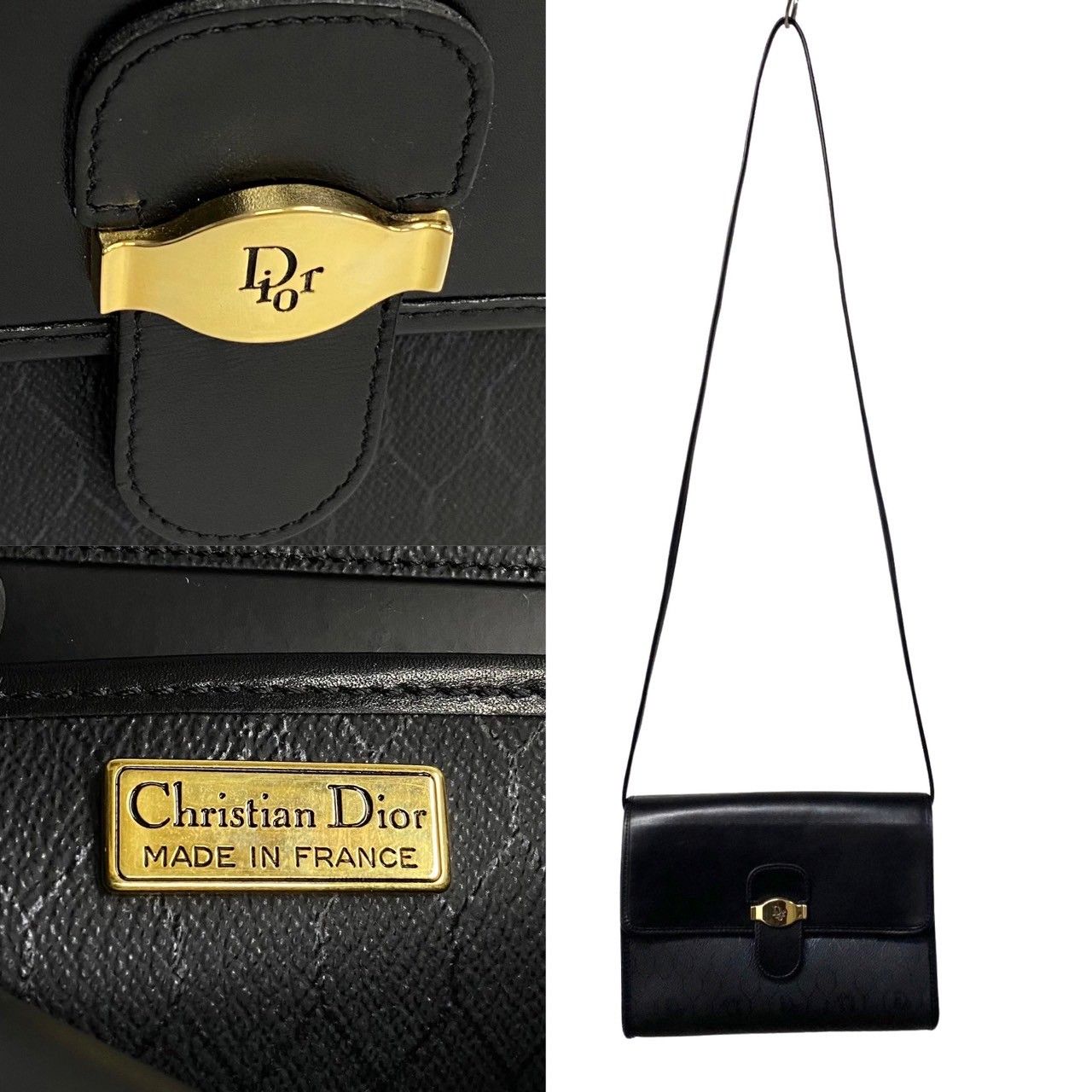 ほぼ未使用 Christian Dior ディオール ハニカム 柄 ロゴ 金具 レザー 本革 ミニ ショルダーバッグ ポシェット ブラック 黒  26229 - メルカリ