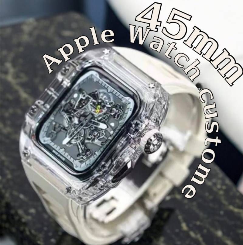 サンドホワイトシルバー ４５ｍｍ AppleWatchカバーケース 脱着 簡単 保護 カスタム ベルト ラバー バンド ４５ｍｍ アップルウォッチ対応