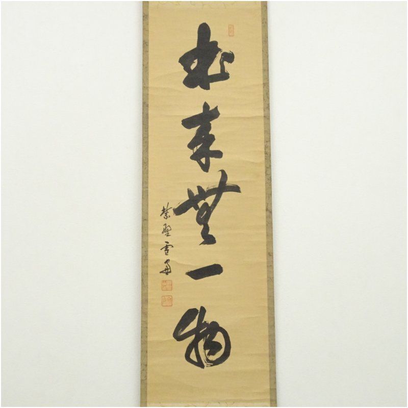 大徳寺 小田雪窓 宗甫 筆 本来無一物 一行書 肉筆紙本掛軸 保護箱 掛け軸 床の間 書 おしゃれ 絵画 表具 芸術 茶道 年中掛け インテリア 茶掛 掛物 和室 5月 春