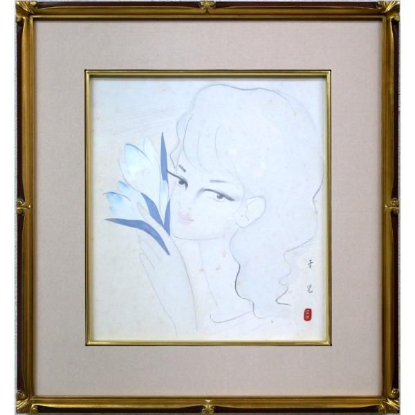 東郷青児「婦人像」水彩画・色紙 鑑定証付 二科会のドン 文化功労者
