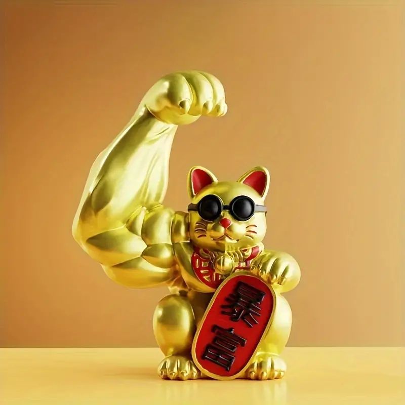 筋肉猫の置物 – パワフルでユニークな樹脂製マッスルキャットオーナメント、ホーム＆オフィスデコレーションに最適