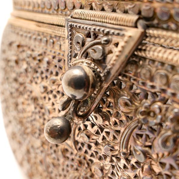 ヴィンテージ インドネシア製 本べっ甲合子 銀細工 手づくり 香合 銀製