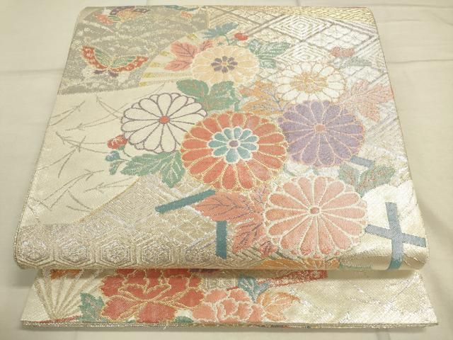 平和屋着物◎佐賀錦 六通柄袋帯 吉祥花文 金銀糸 正絹 逸品