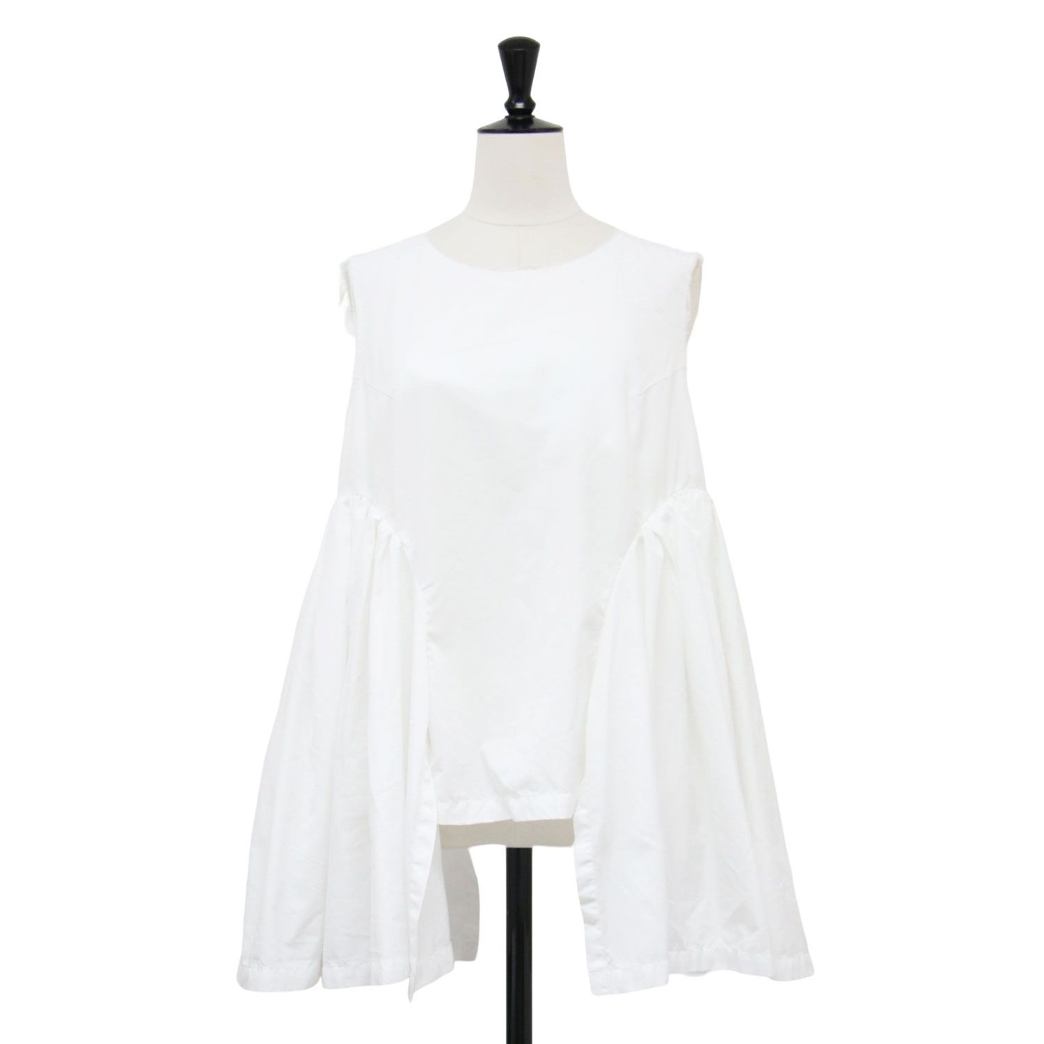 COMME des GARCONS コムデギャルソン ブラウス ホワイト 白 サイズ S 23春夏 ノースリーブ ギャザー ブラウス クルーネック カットオフ Aライン トップス シャツ レディース