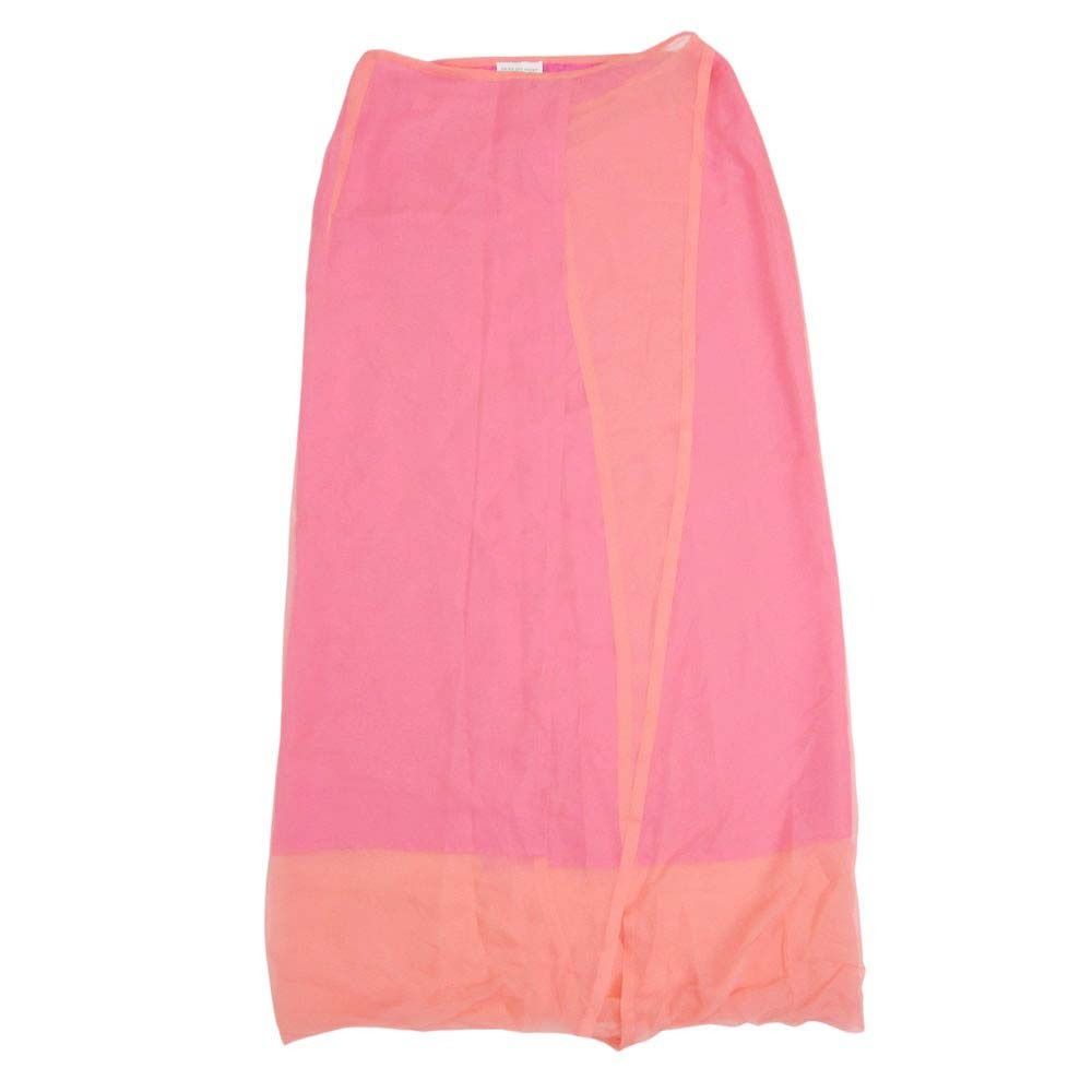 ♥ 22ss DRIES VAN NOTEN ドリスヴァンノッテン シルク ミディ ラップスカート シアー セミタイト 34 コーラル×ピンク レディース 古着