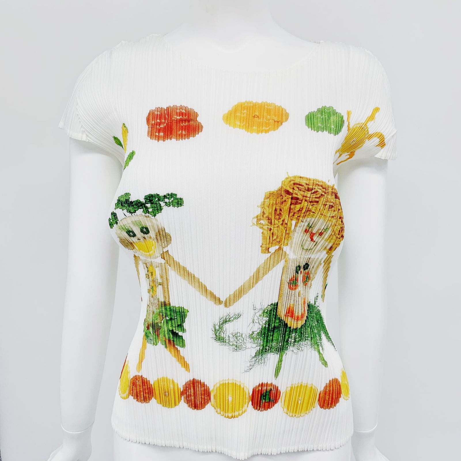 極美品】プリーツプリーズ ロゴ入りカットソー 半袖 ブロックデザイン