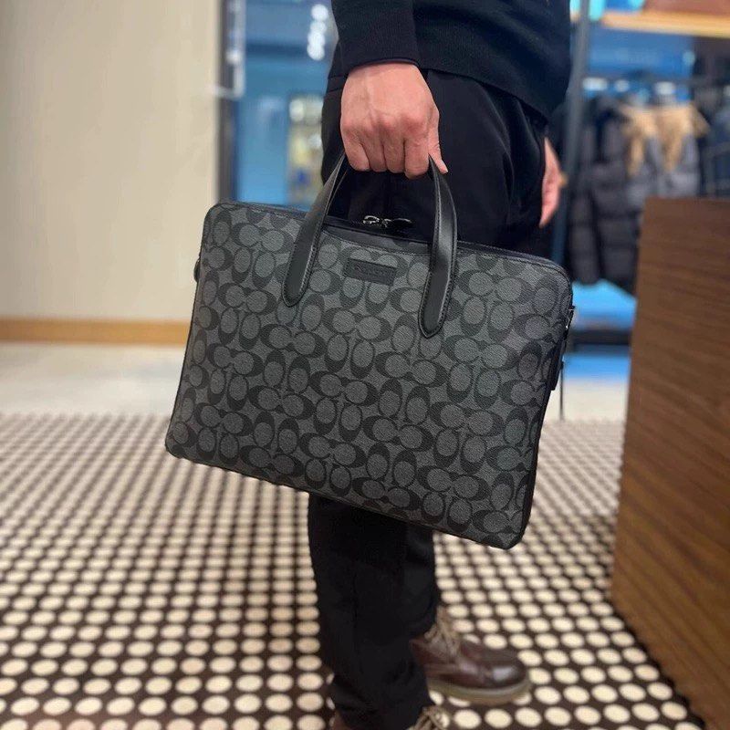 COACH C2837 コーチ ビジネスバッグ メンズ シグネチャー ハンドバッグ 2WAY ブリーフ ショルダーバッグ 大容量 通勤 アウトレット品  チャコール×ブラック - メルカリ