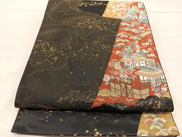 菊　一平安代小柄袋 平和屋本店□最高級 龍村平蔵製 六通柄 本袋帯 円文白虎錦 金