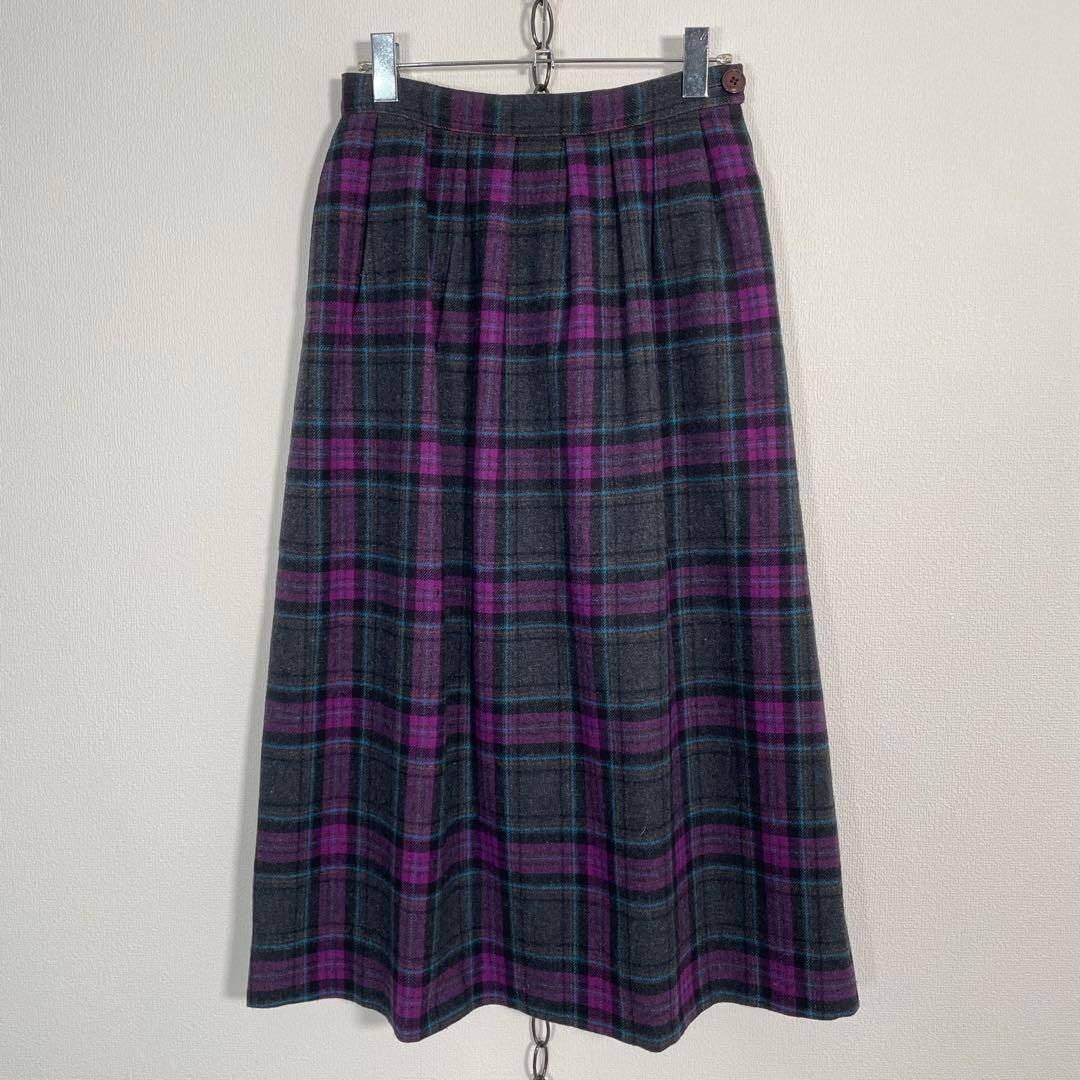 70s80sヴィンテージ PENDLETON タータンチェックスカート ペンドルトン サイズ8 グレー パープル系