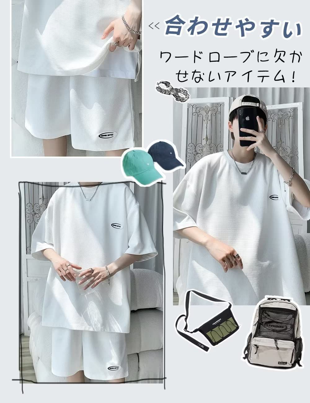 MEIGETU tシャツ メンズ 上下セット 夏服 半袖 ハーフパンツ 大きい