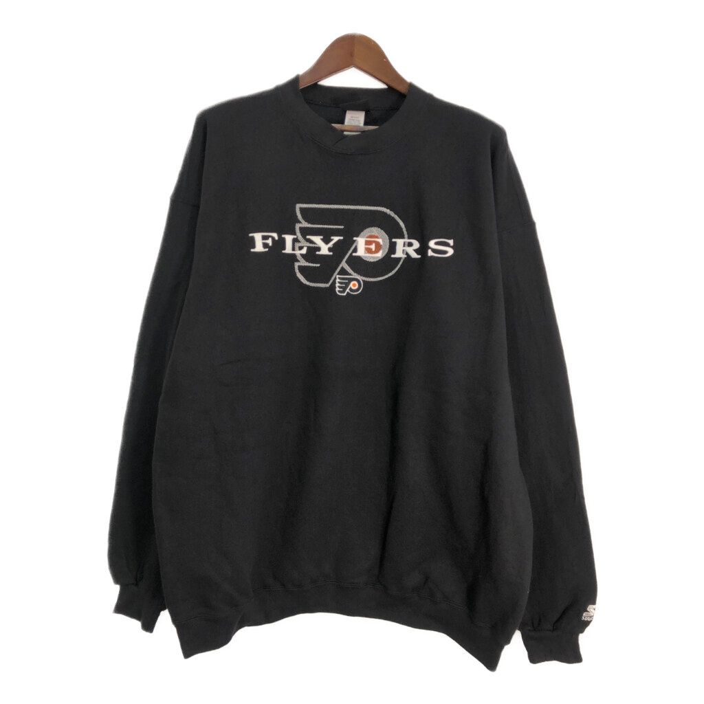 90年代 USA製 STARTER スターター NHL フィラデルフィア・フライヤーズ スウェット プロチーム ブラック (メンズ XL) 中古 古着 T0265