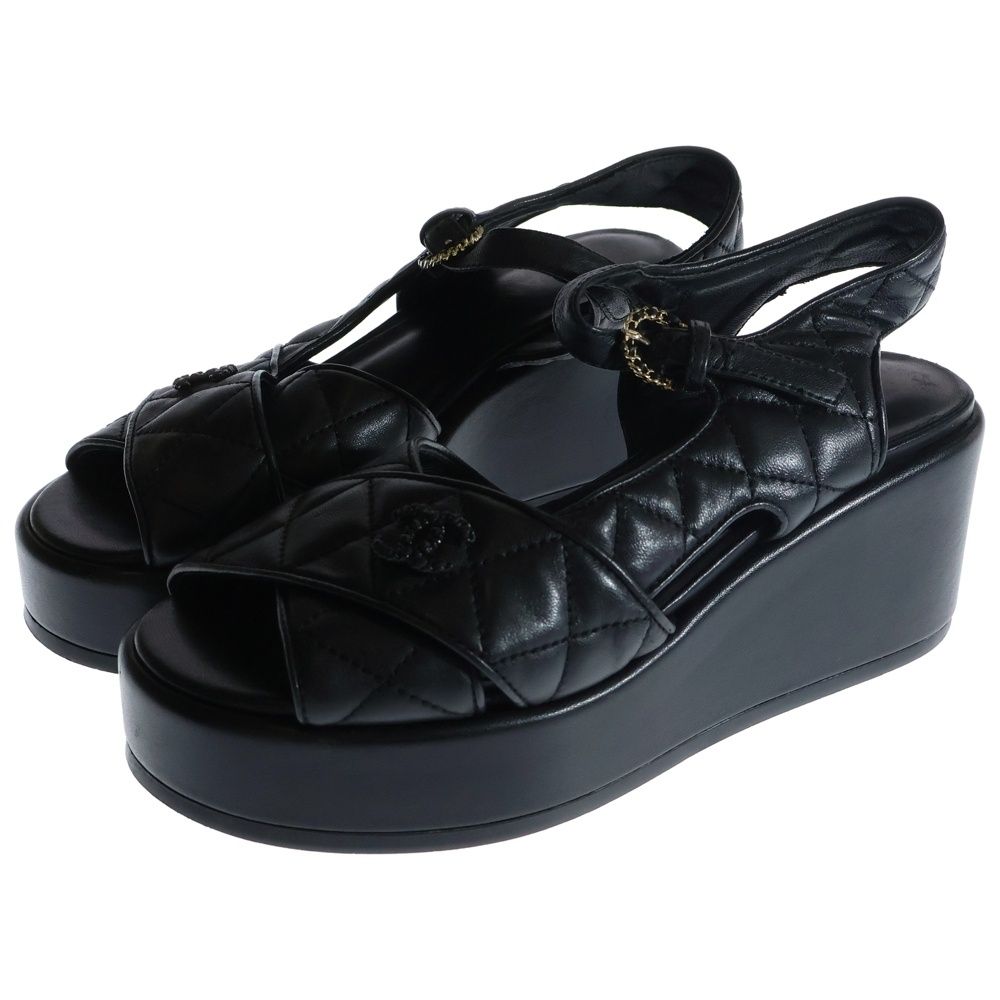 CHANEL (シャネル) ココマーク ラムスキン ウェッジソール サンダル