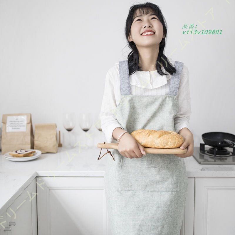 エプロン レディース おしゃれ シンプル 女性用 男性用 大容量ポケット付き 業務用 カフェエプロン かぶるだけ スタッフエプロン バッククロス 保育士 無地  vii3v109891