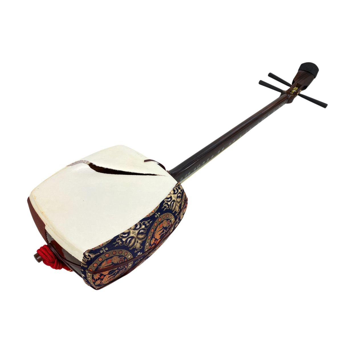 三味線 丸打胴 三ツ折 金具無し 棹幅 2.1cm 全長約 98cm 楽器