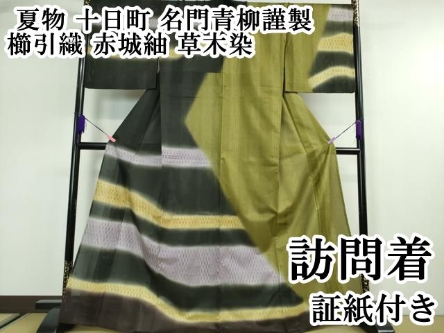 平和屋本店□極上 夏物 十日町 名門青柳謹製 櫛引織 赤城紬 草木染 訪問着 手座繰 ぜんまい紬 山梔子色 藍色染 証紙付き 逸品  DZAA2710kh5 - メルカリ