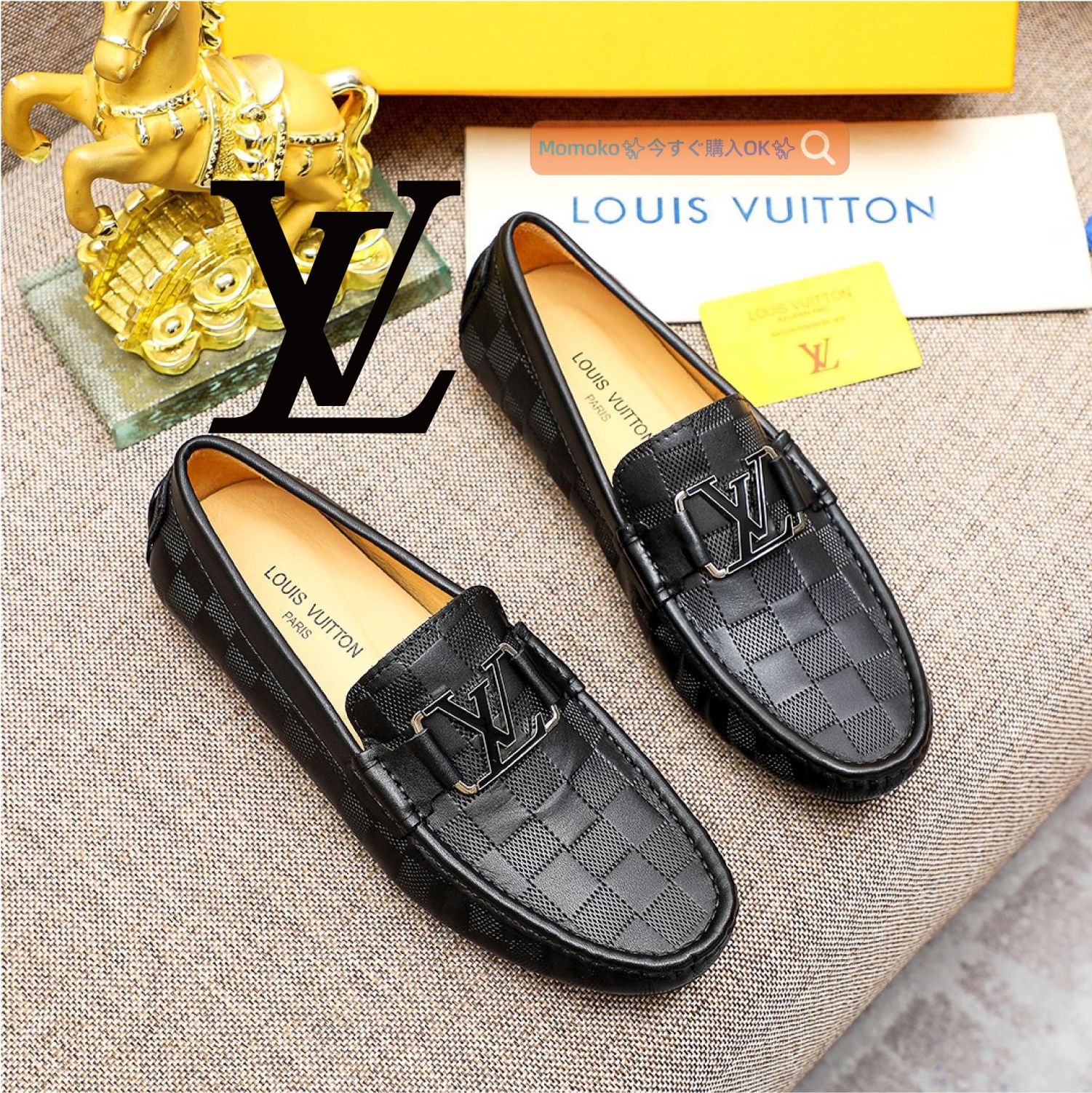 💖新品未使用👞ルイヴィトンLOUIS VUITTON エナメル牛革ハーフサイドおしゃれ柄ビジネスシューズ/ブラック - メルカリ