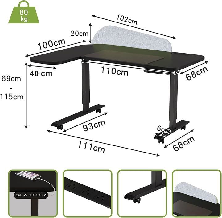 Radlove 昇降デスク L字 電動 パソコンデスク スタンディングデスク ゲーミングデスク メモリー機能付き 間仕切り付き マウスパッド付き ブラック 150x100cm MARWIL-DEMENAGEMENTS_CH