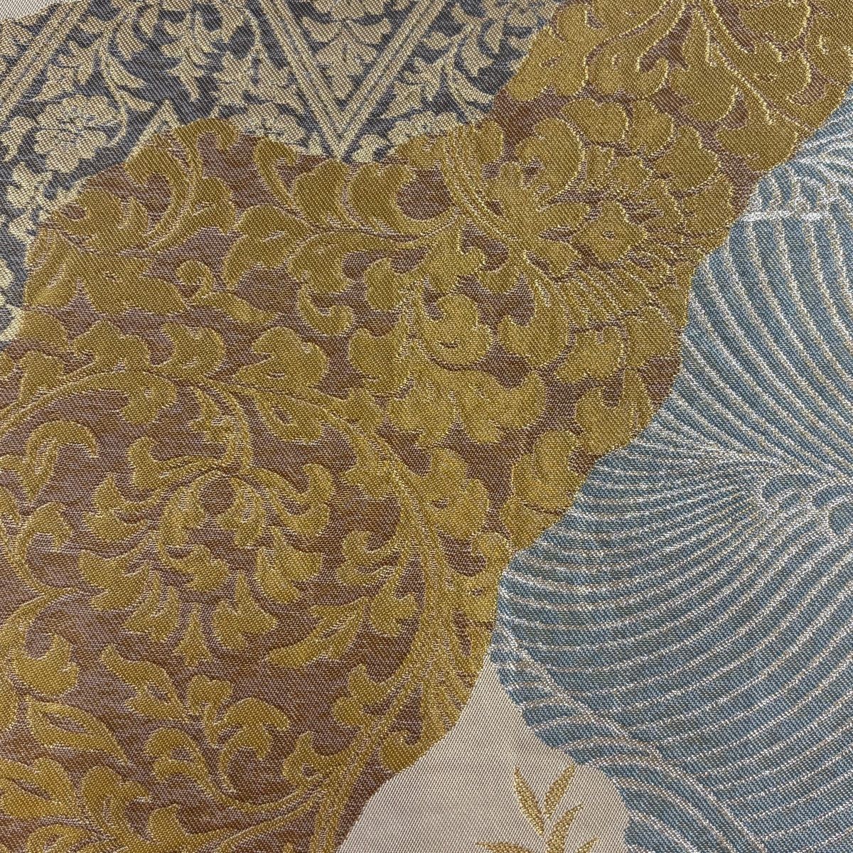 袋帯 美品 名品 川島織物 落款 華文 花唐草 金糸 箔 ベージュ 六