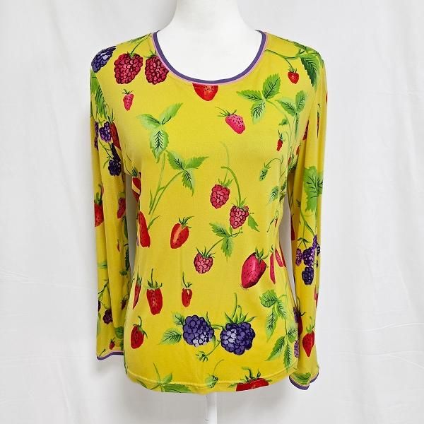 anc レオナール LEONARD カットソー 42 最新 黄色 マルチ フルーツ柄
