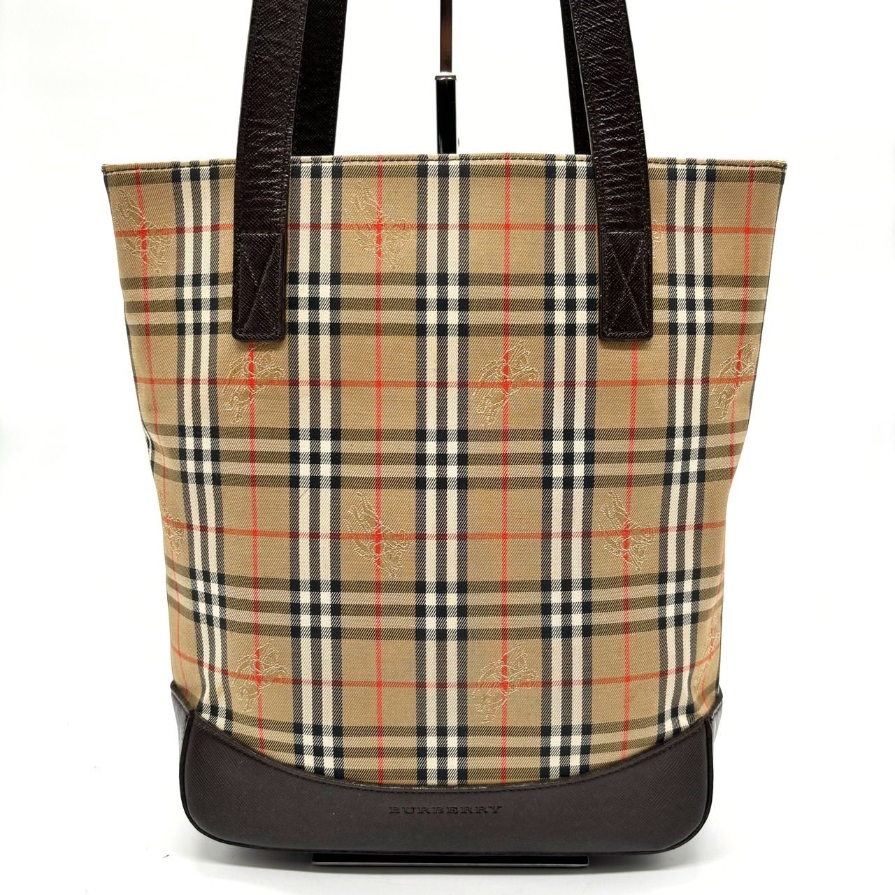 ✨美品✨ BURBERRY バーバリー トートバッグ ハンドバッグ ノバチェック シャドーホース ロゴ型押し キャンバス レザー 肩掛け ユニセックス  レディース メンズ ベージュ 肌色 ブラック 黒色 - メルカリ