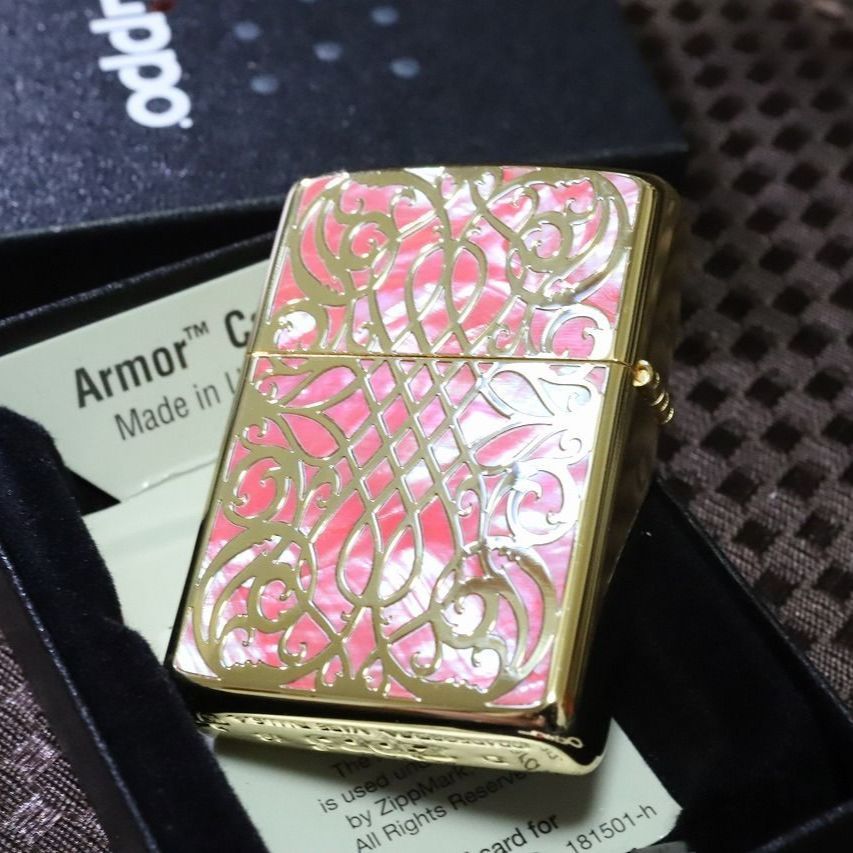 Armor ZIPPO アラベスク ピンクシェル アーマージッポー キラキラ 金 ...