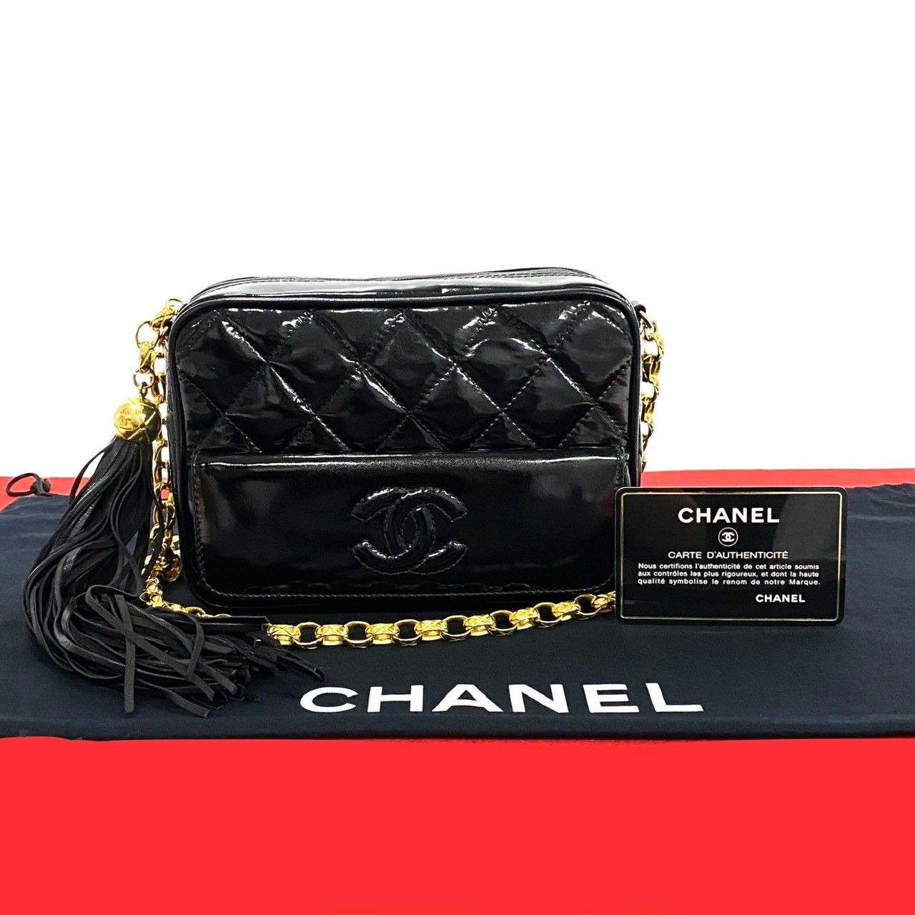 極 美品 保存袋付 シール有 1番台 CHANEL シャネル マトラッセ ココマーク エナメル パテントレザー チェーン ショルダーバッグ 黒  f72-9 - メルカリ