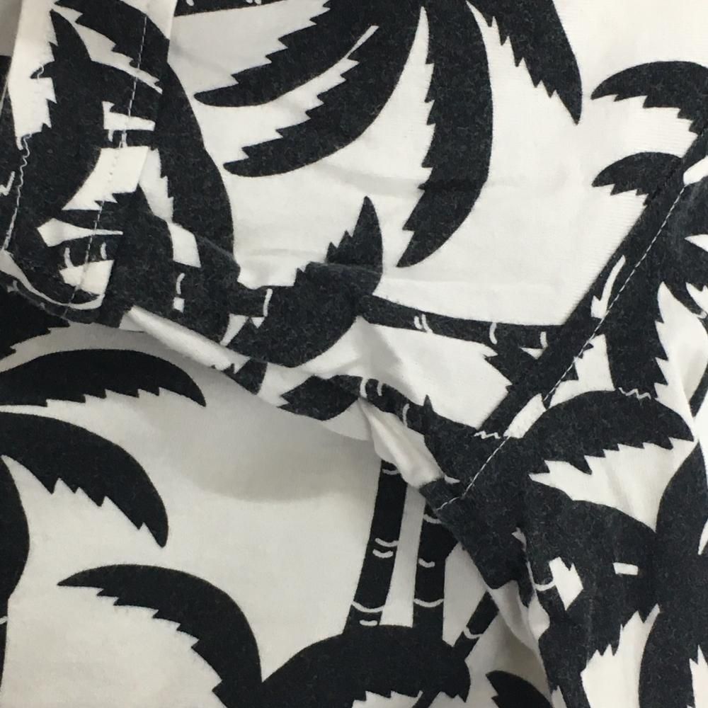 パーリーゲイツ 半袖ポロシャツ 白×黒 ヤシの木柄 メンズ 5(L) ゴルフ