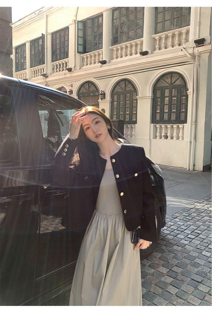 春の女子会に スクエアネックロングワンピ