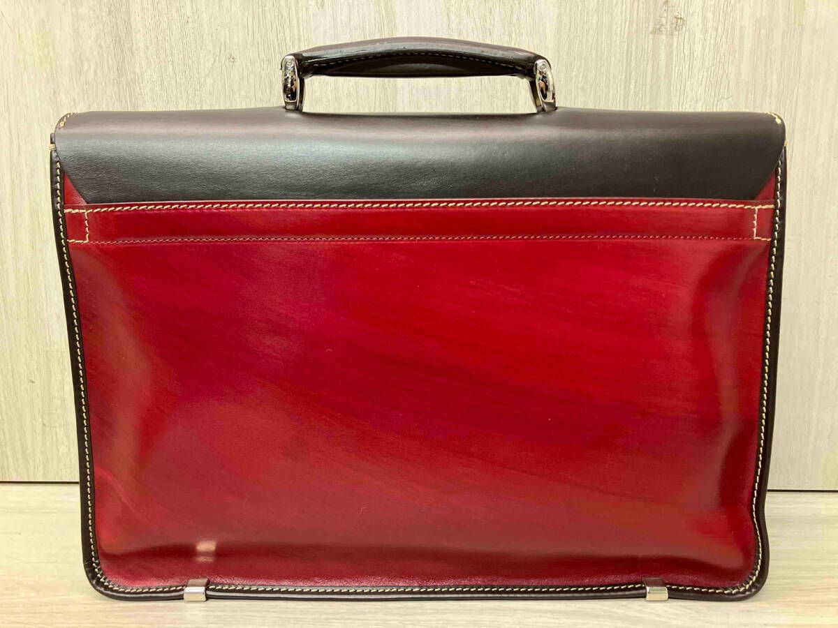 美品】STEFANOMANO ステファノマーノ ブリーフケース 紺キャンバス×茶 