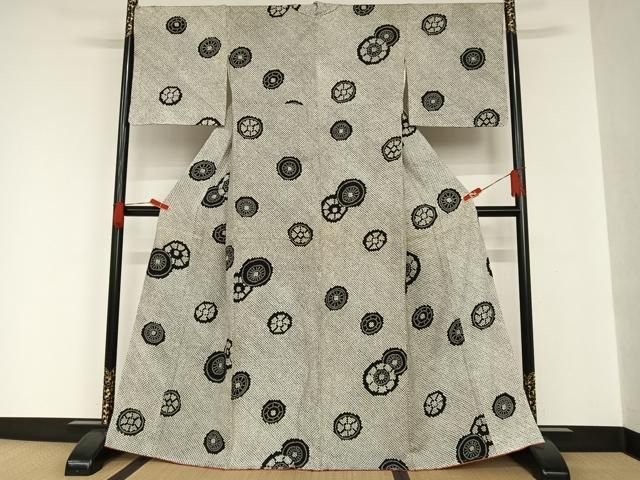 平和屋着物○本疋田絞り 小紋 光琳花文 黒地 正絹 逸品 AAAQ0481np