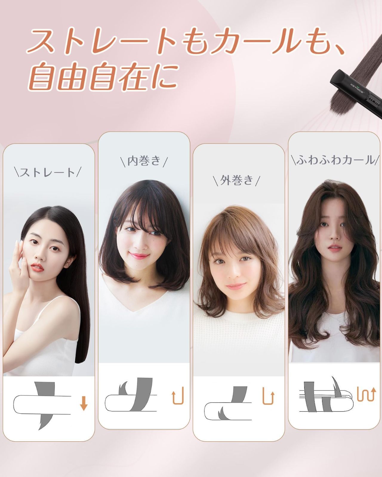 新品 ヘアアイロン 三段階温度 ミニ⭐️カール ストレートアイロン