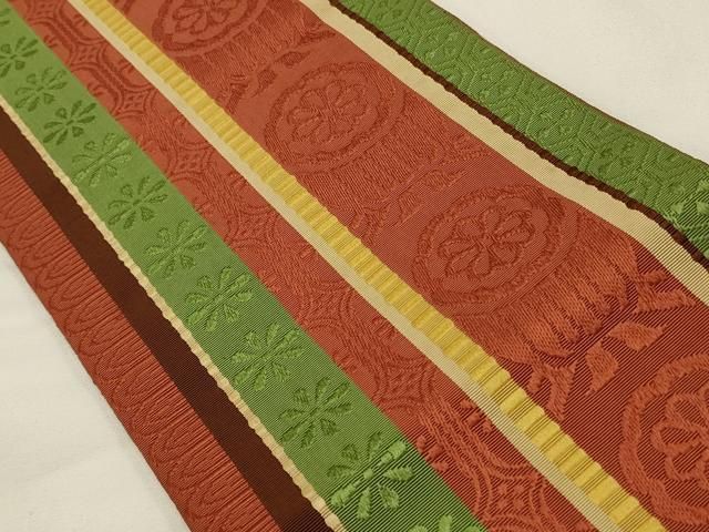 美品　本場筑前博多織　半幅帯　花間道　正絹　逸品 平和屋着物◎本場筑前博多織 半幅帯 花間道 証紙付き 正絹 逸品