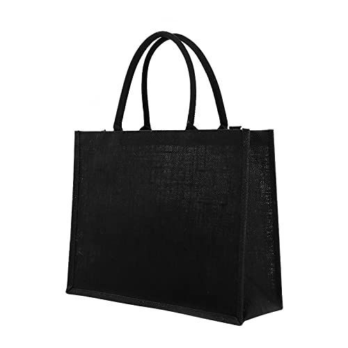 ブラック_36*32*14cm XGOPTS ジュートバッグ 麻エコバッグ シンプル 無地 麻 折りたたみ 手提げバッグ 耐摩耗 撥水 DIY 手描き可 携帯便利 ショッパーバッグ お出かけ 買い物 通勤通学 トットバッ