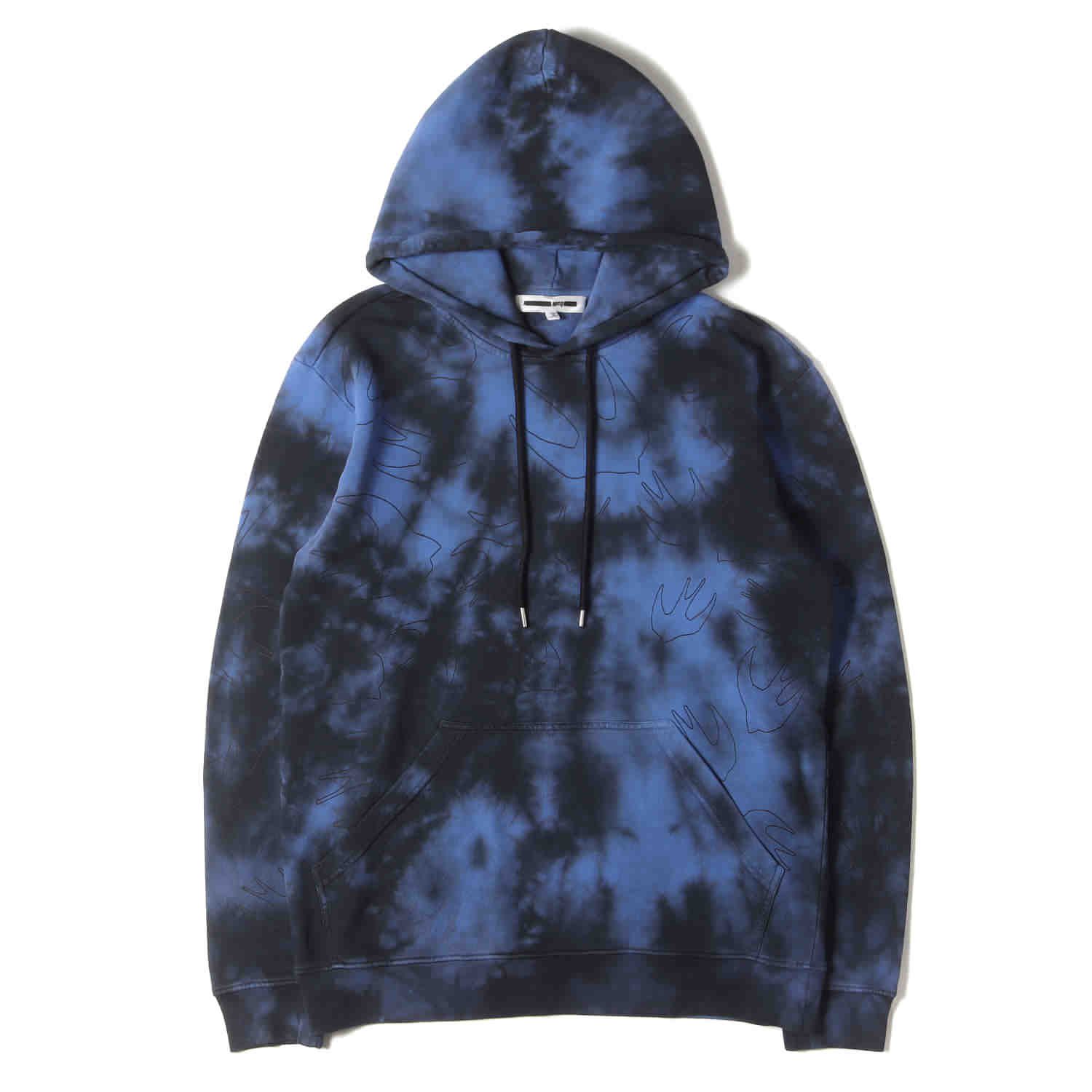 ALEXANDER MCQUEEN アレキサンダーマックイーン パーカー サイズ:S バード 総柄 プリント タイダイ染め スウェットパーカー (545412 RRB40) / McQ ブルー ブラック トップス フーディー【メンズ】