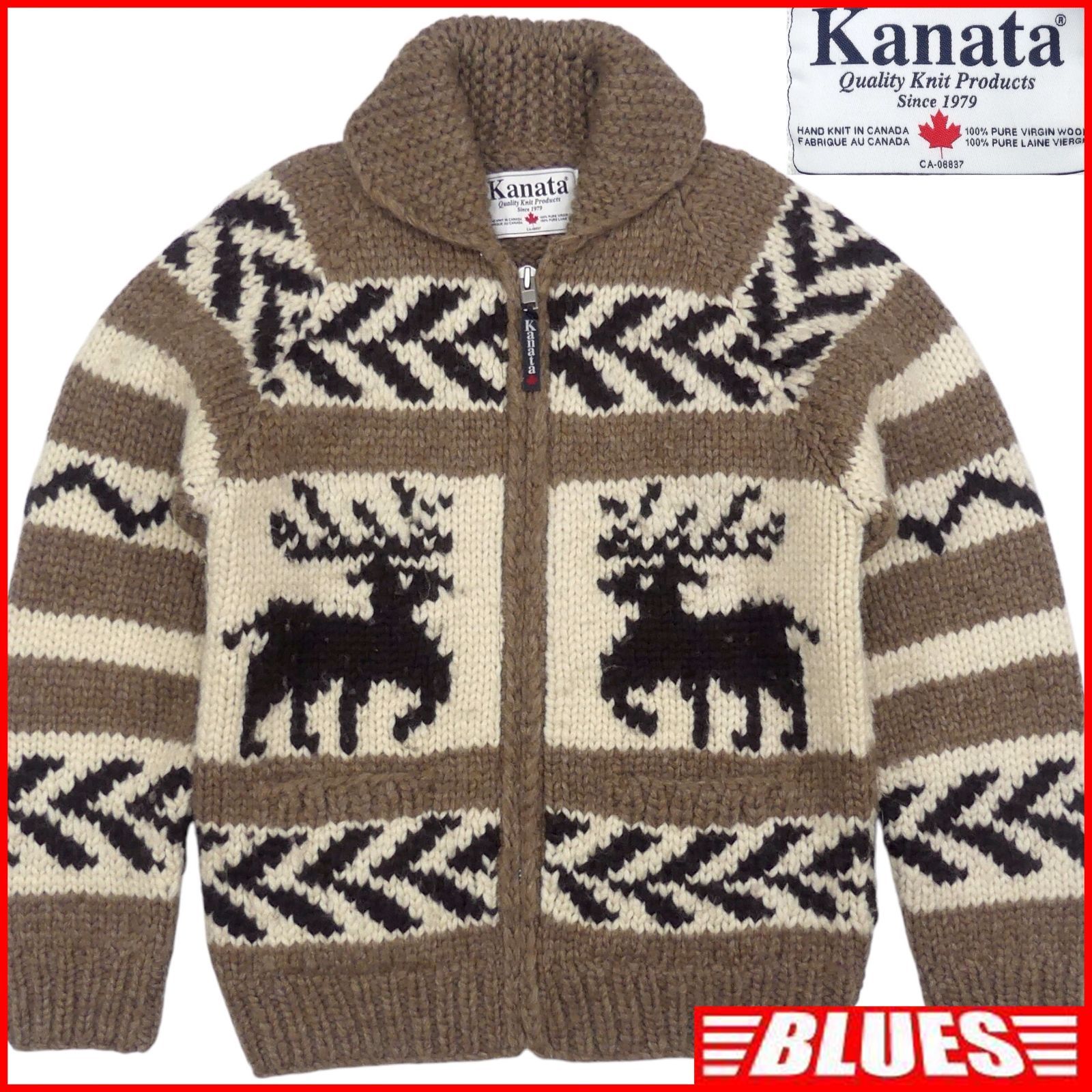 カウチン セーター kanata ハンドニット XL カナダ製 カナタ 茶 ウール 