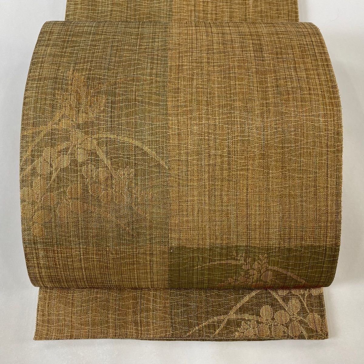 袋帯 美品 名品 じゅらく 落款 萩 金銀糸 箔 薄茶色 お太鼓柄