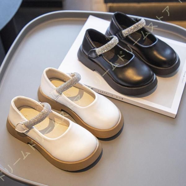 フォーマルシューズ 女の子 フラット パンプス フォーマル靴 ガールズシューズ シューズ キッズ ドレス用 ラインストーン 無地 マジックテープ ラウンドトゥ681