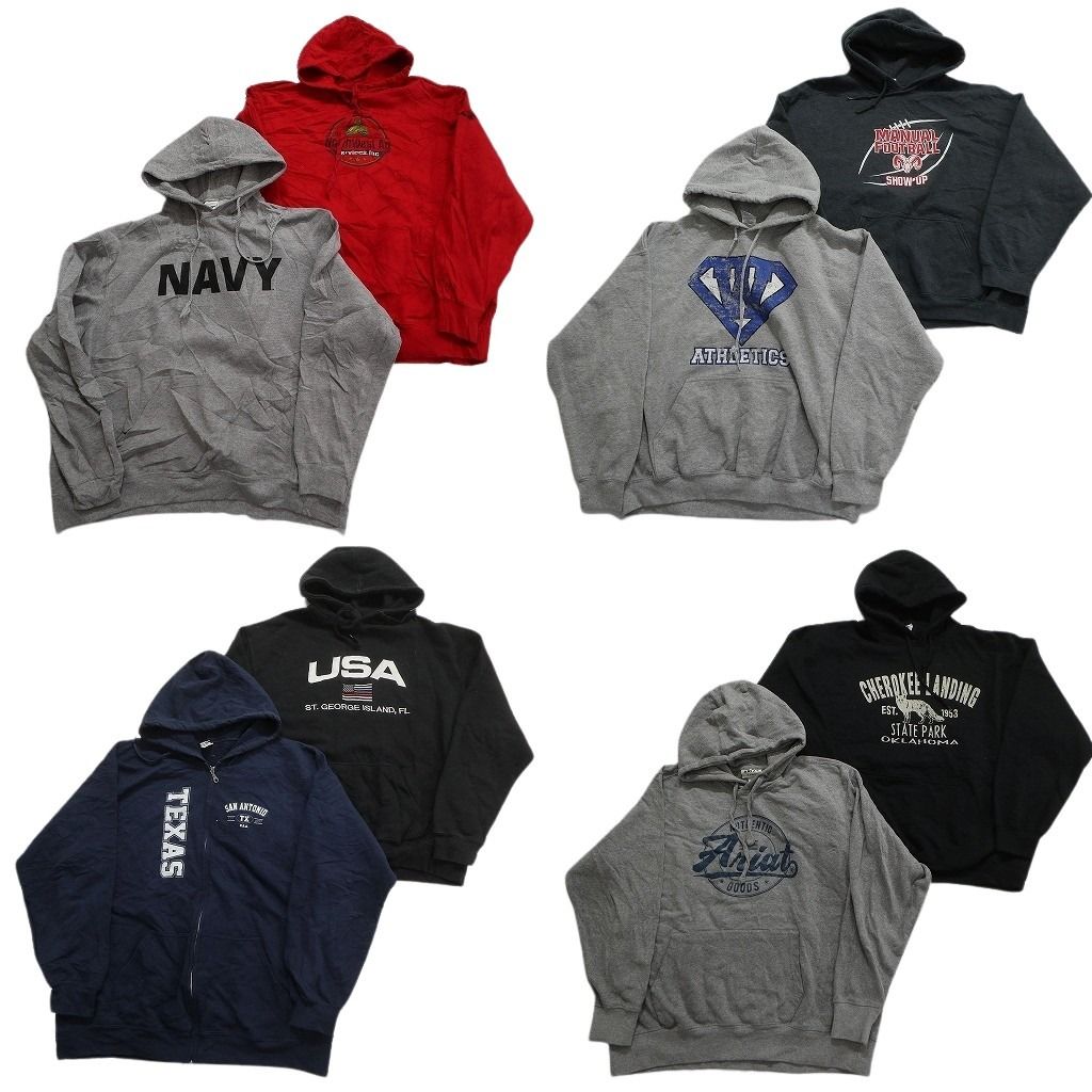 古着卸 まとめ売り カラー パーカー スウェット 8枚セット (メンズ XL ) NAVY ミリタリー USA テキサス チームロゴ 中古 古着 MX9339
