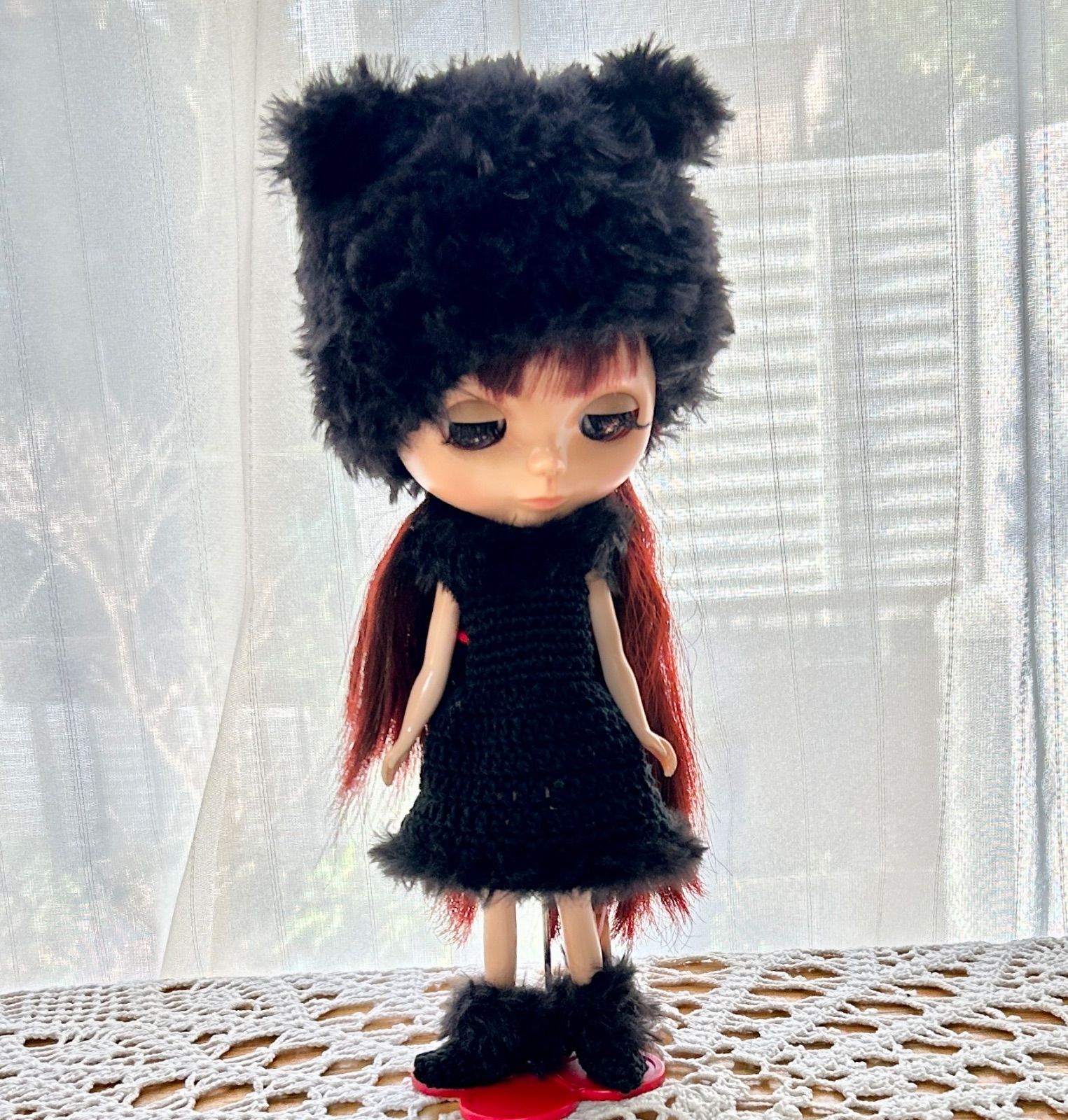 【年末年始セール】カスタムアイシードール*黒猫ちゃん【アウトフィット付き】 アイシードール ブライス アウトフィットのなりきり黒猫ちゃん