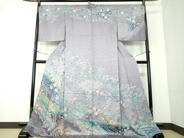 平和屋着物●訪問着　絞り　辻が花　暈し染め　金彩　ロング丈　正絹　逸品　DAAV6575ps 平和屋着物○訪問着 絞り 辻が花 暈し染め 金彩 ロング丈 正絹 逸品