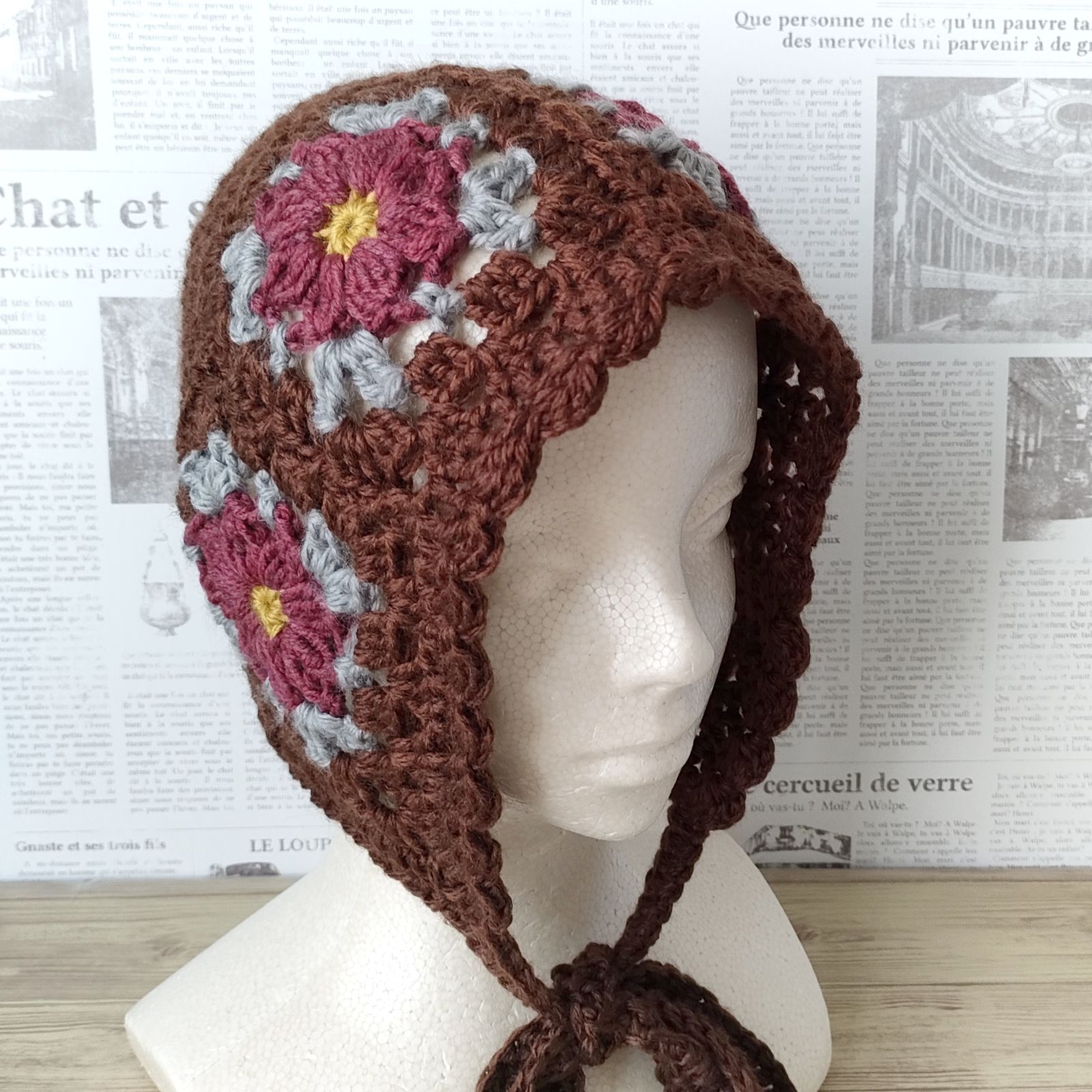 ボンネット 秋冬 手編み クロシェハット ニット帽 ヘッドドレス